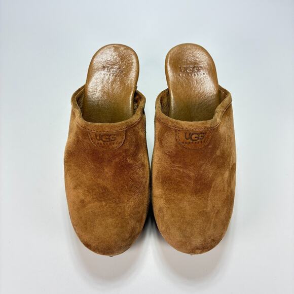 UGG Abbie Clog Brown Slip On Suede Sheepskin Platform Sandals 5772 Womens Size 5 - Picture 3 of 9